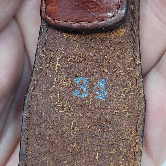 Vtg 90s Mens Cognac Brown Leather Belt Sz 34 Braided Inlay Silver Distressed Buc - Picture 3 of 16